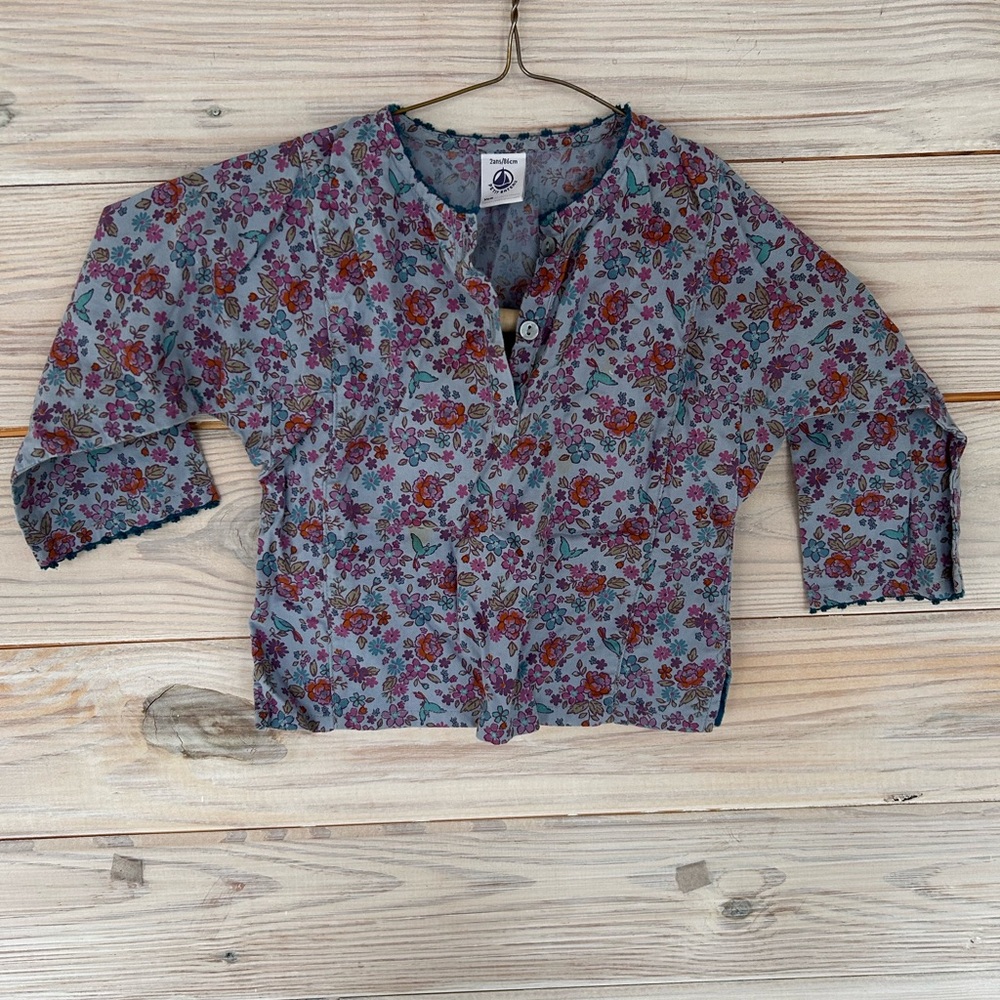 Petit Bateau Floral Long Sleeve Top Toddler 2Y | French Kids Blouse